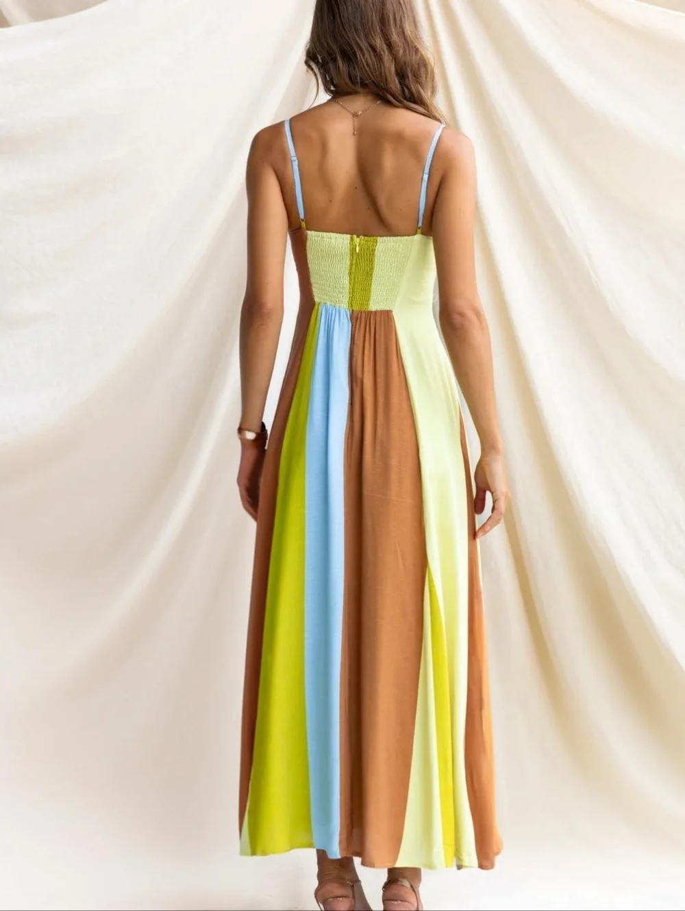 Sleeveless Colorblock Maxi Dress in Lemon Lime - Picture 2 of 6